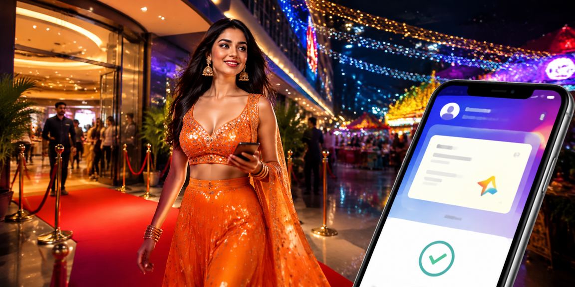 Night market scene with mobile payments in India