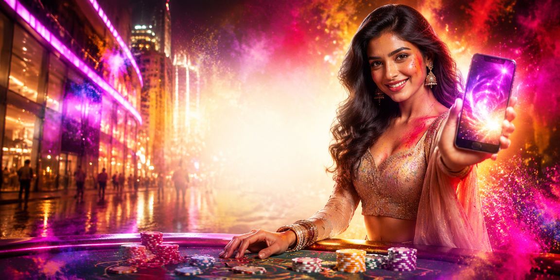 Joyful Indian player depositing for festive online betting on mobile